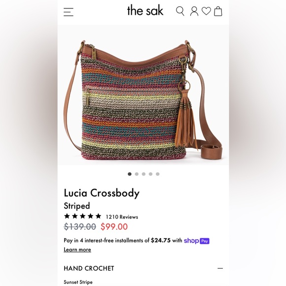 The Sak Crochet Crossbody Purse Bag Beaded Peace Sign - Picture 5 of 5